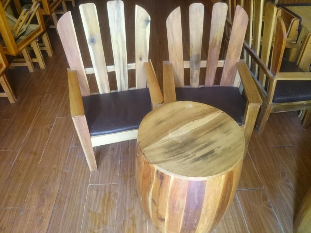 Thanh Lý  3 bộ ghế cafe đóng pallet Bàn gỗ tràm giống trống + Quầy Cafe pallet - 2