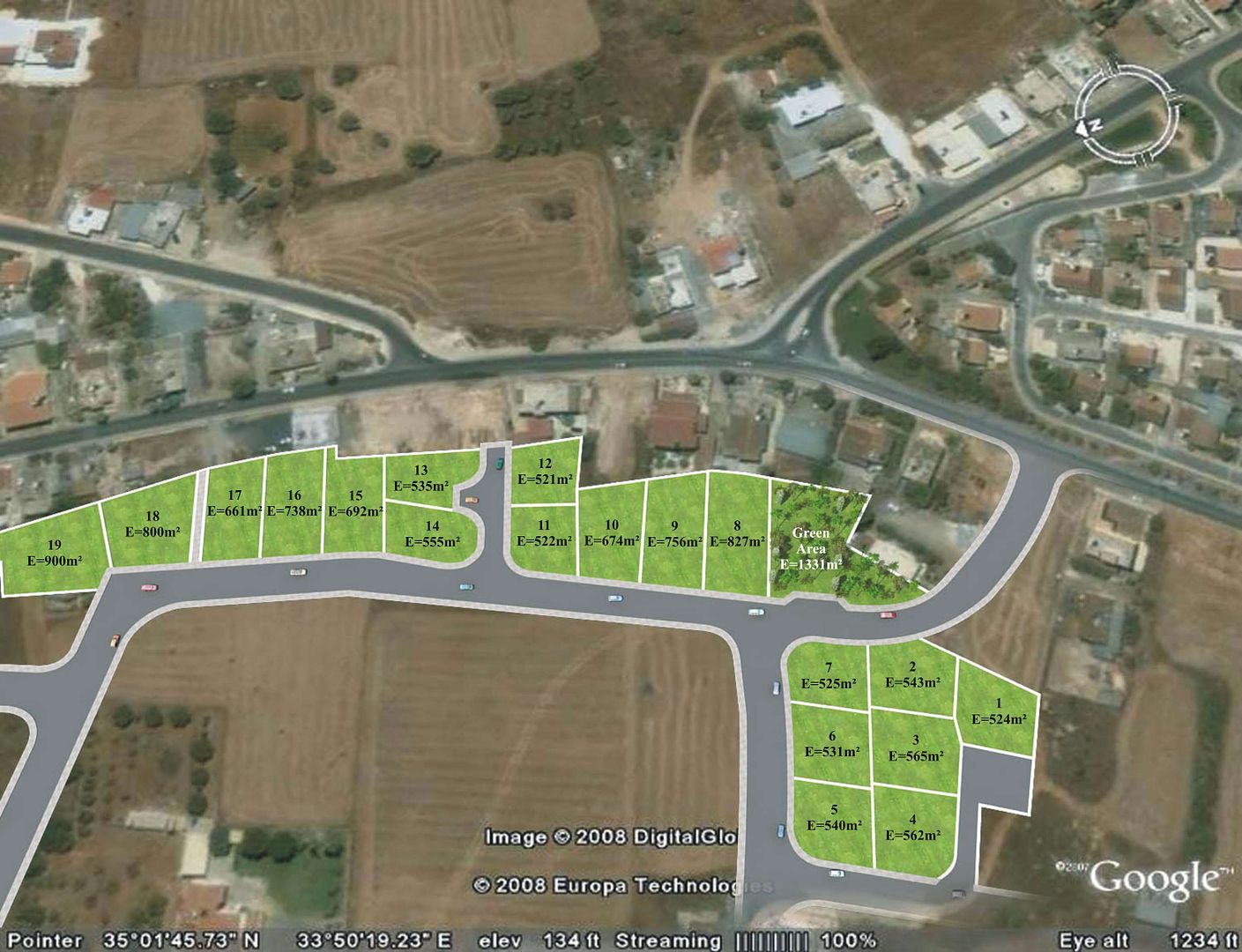Google map and overlay showing the plots of land   